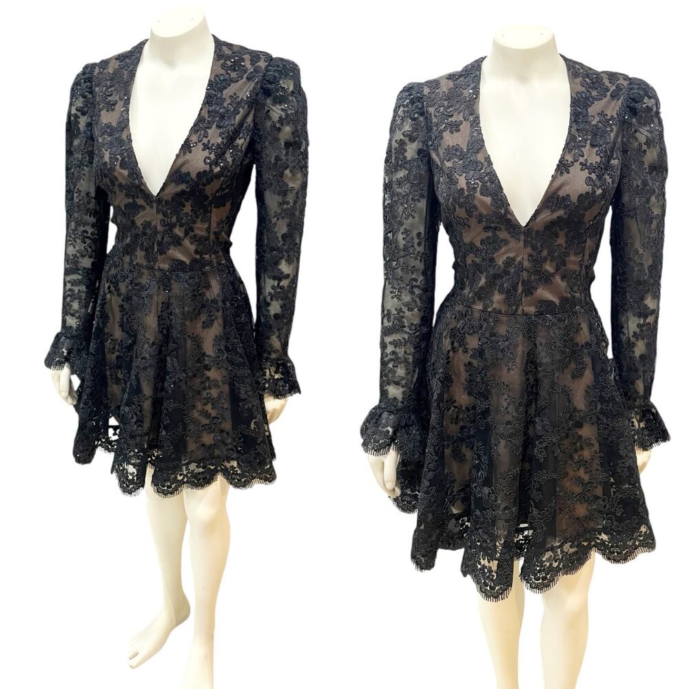 HELSI Lily Embroidered Sequin Long Sleeve Minidress Black Medium